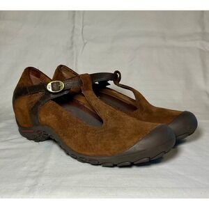 Womens Merrell Mary Jane Wedge Shoes Suede Leather Brown Size 8